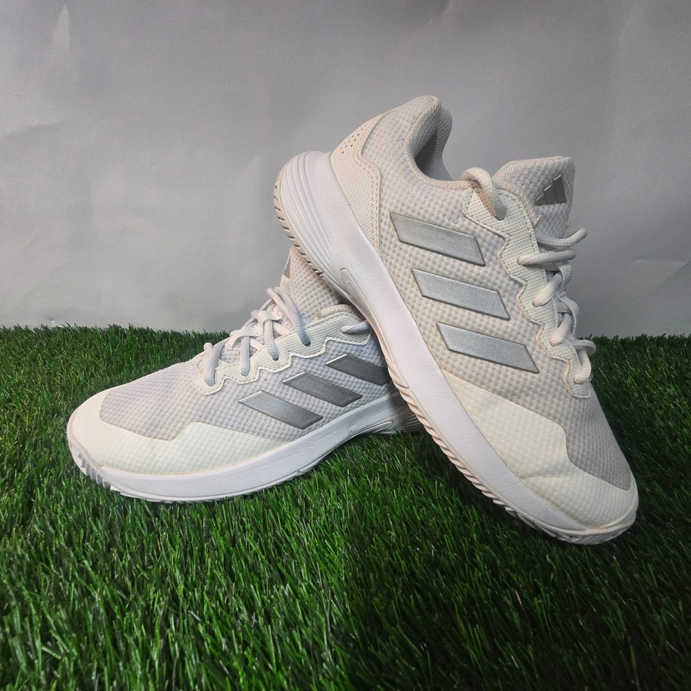 Adidas 6.5 White Court Jam Control Tennis Shoes Womens Silver HQ8476 Pickleball